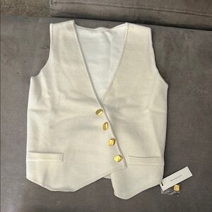 Commense Cream Tank Top with Gold Buttons